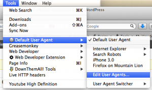 Tools / Default User Agent / Edit User Agents...
