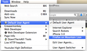 Tools / Default User Agent / Firefox on Mountain Lion